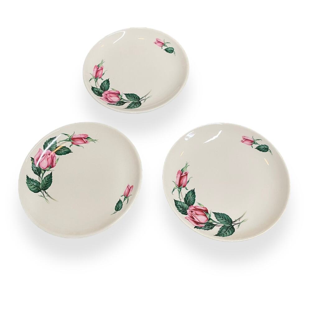 Vintage 50s Universal Ballerina pink rose dessert bread plates set of 3